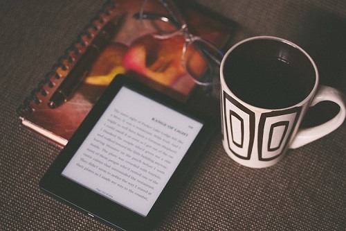 Kindle, Book and Cup of Coffee
